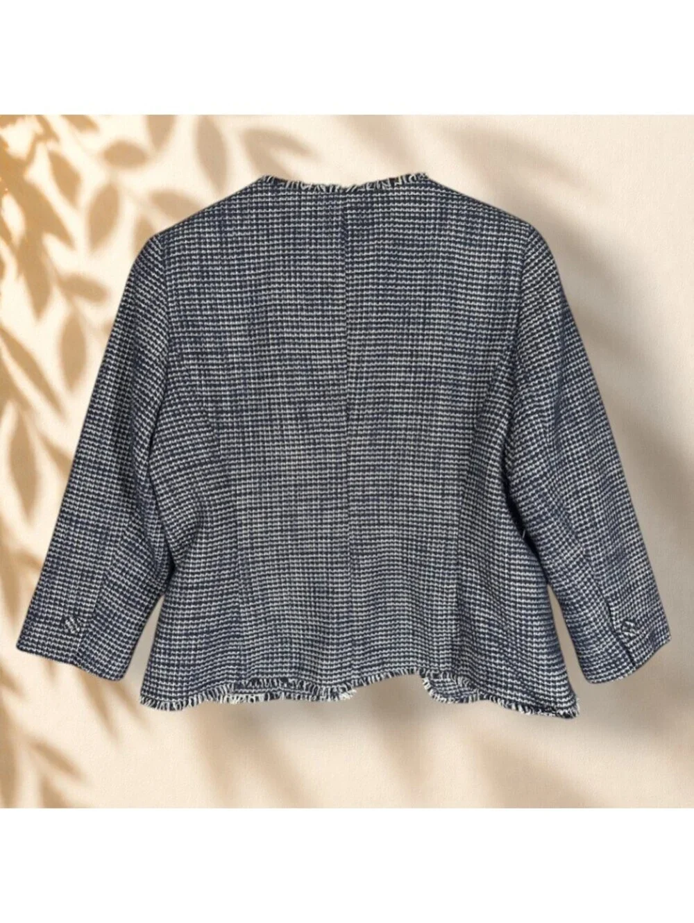 Banana Republic Blazer Women 12P Petite Blue Open Front Long Sleeve Career Lined